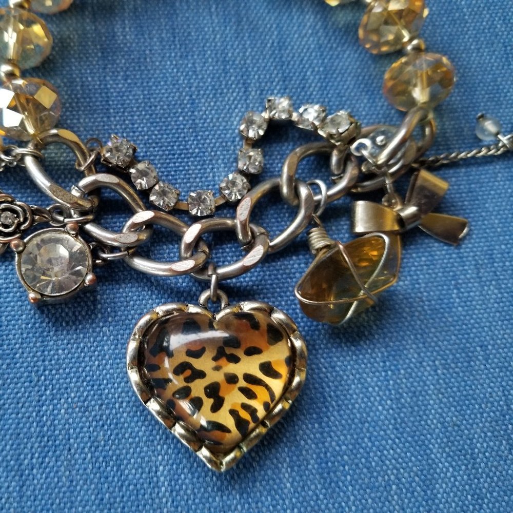 💛Betsey Leopard Cat Cheetah Animal Print Heart Charm Bracelet - EPC💛 - Picture 2 of 9